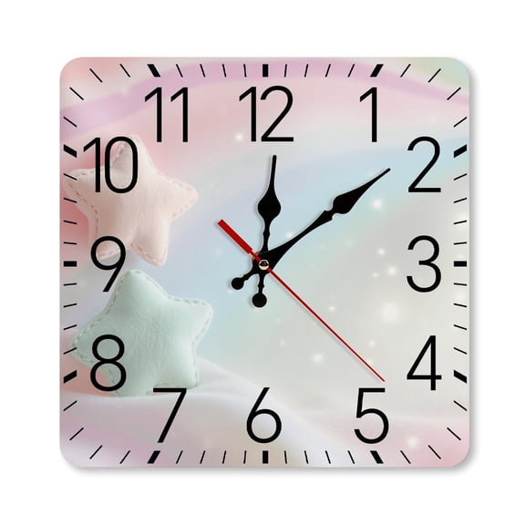 RKSupls 10×10inch Square Silent Wall Clock Wooden Frame, Rainbow Seashell Art Scale Decorative Clock for Home Bedroom Living Room Office