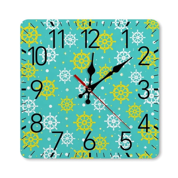 RKSupls 1010inch Square Silent Wall Clock Wooden Frame, Ship Wheel Bubble Pattern Scale Decorative Clock for Home Bedroom Living Room Office