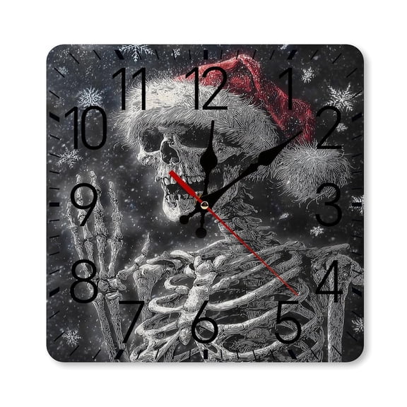 RKSupls 10×10inch Square Silent Wall Clock Wooden Frame, Skeleton Santa Snowflakes Scale Decorative Clock for Home Bedroom Living Room Office