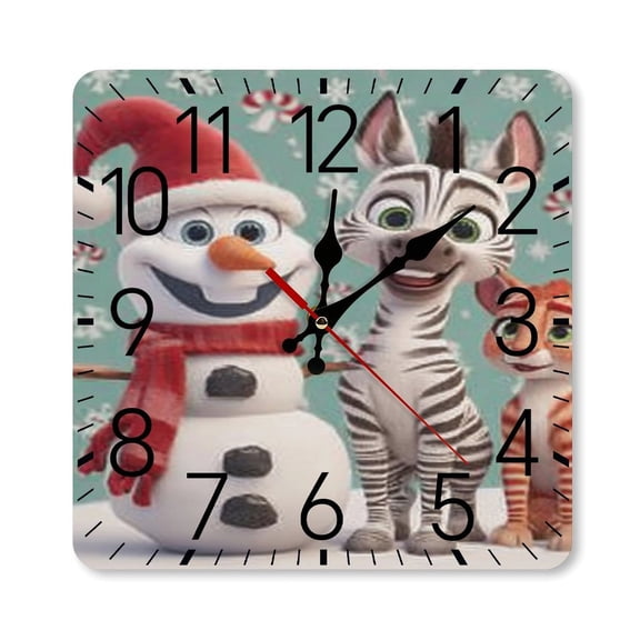 RKSupls 10×10inch Square Silent Wall Clock Wooden Frame, Snowman Zebra Cat Scale Decorative Clock for Home Bedroom Living Room Office