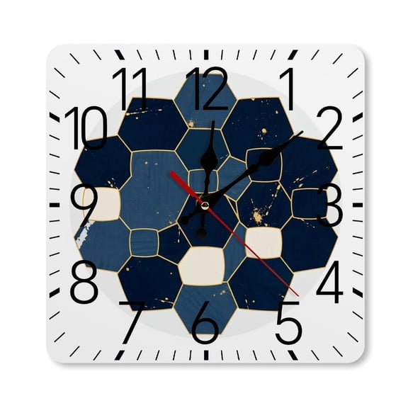 RKSupls 10×10inch Square Silent Wall Clock Wooden Frame, Soccer Ball Geometric Scale Decorative Clock for Home Bedroom Living Room Office