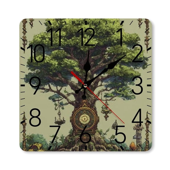 RKSupls 10×10inch Square Silent Wall Clock Wooden Frame, Steampunk Tree Clock Scale Decorative Clock for Home Bedroom Living Room Office