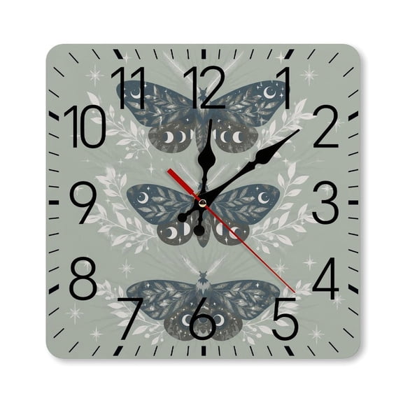RKSupls 1010inch Square Silent Wall Clock Wooden Frame, Three Lunar Moths Scale Decorative Clock for Home Bedroom Living Room Office