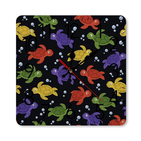 RKSupls 1010inch Square Silent Wall Clock Wooden Frame, Turtle Bubble Pattern Scale Decorative Clock for Home Bedroom Living Room Office