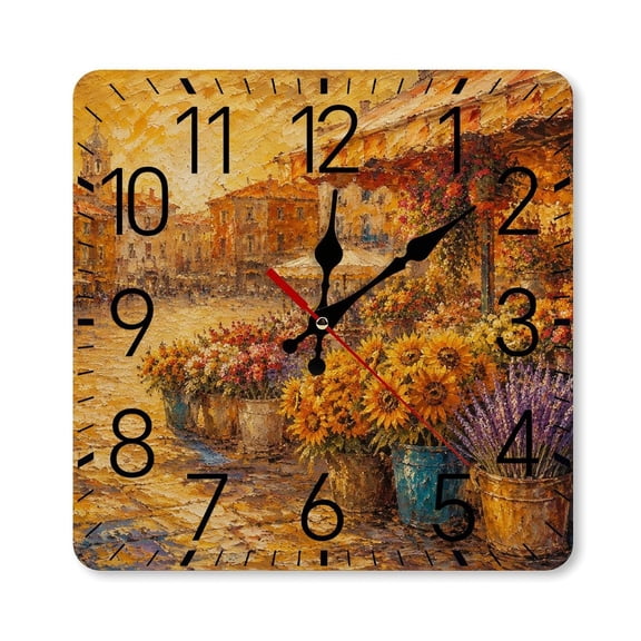 RKSupls 10×10inch Square Silent Wall Clock Wooden Frame, Venice Canal Sunsetwith Gondola Scale Decorative Clock for Home Bedroom Living Room Office