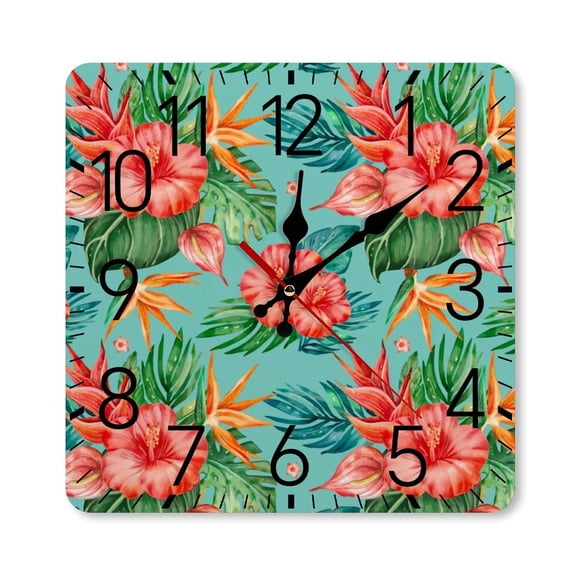 RKSupls 10×10inch Square Silent Wall Clock Wooden Frame, Vintage Botanical Print Art Scale Decorative Clock for Home Bedroom Living Room Office