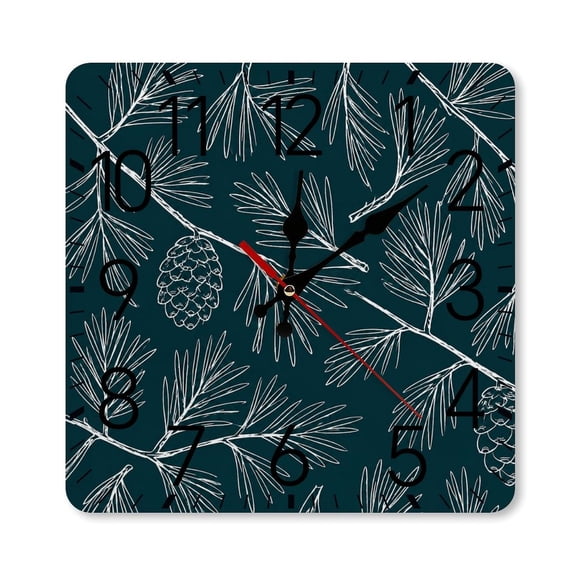 RKSupls 10×10inch Square Silent Wall Clock Wooden Frame, White Pine Branches Scale Decorative Clock for Home Bedroom Living Room Office