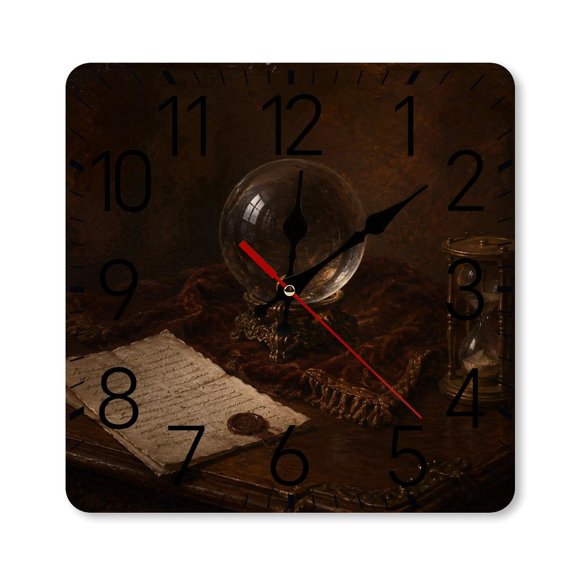 RKSupls 10×10inch Square Silent Wall Clock Wooden Frame, Womanwith Red Rosein Library Scale Decorative Clock for Home Bedroom Living Room Office
