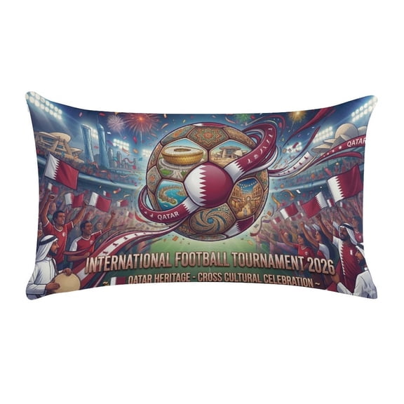 RKSupls 12x20 Inch 2026 Soccer Cup, Qatar Theme Football Game Celebration Ultra Soft Short Plush Lumbar Pillow Cover Decorative Rectangle Cushion Case for Sofa Bedroom Living Room