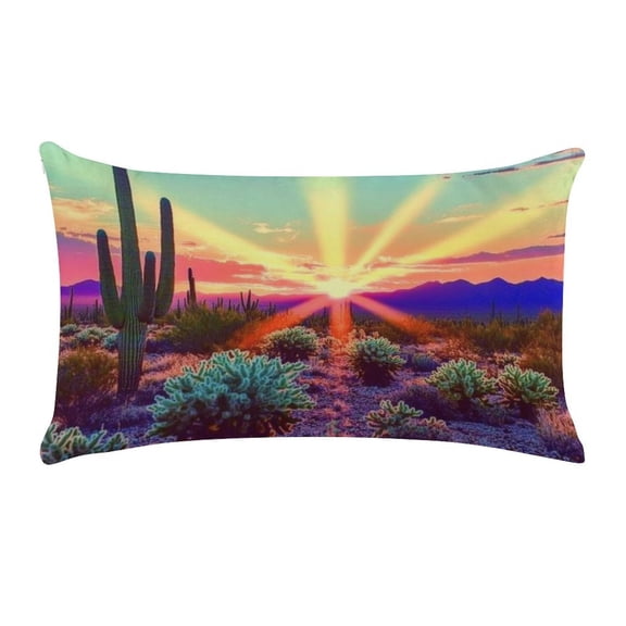 RKSupls 12x20 Inch Cactus Desert Sunset Rays Ultra Soft Short Plush Lumbar Pillow Cover Decorative Rectangle Cushion Case for Sofa Bedroom Living Room