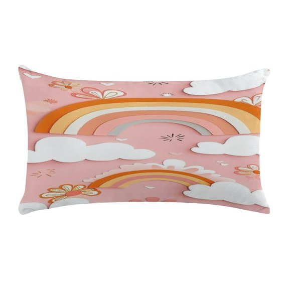 RKSupls 12x20 Inch Pink Rainbow Cloud Paper Ultra Soft Short Plush Lumbar Pillow Cover Decorative Rectangle Cushion Case for Sofa Bedroom Living Room
