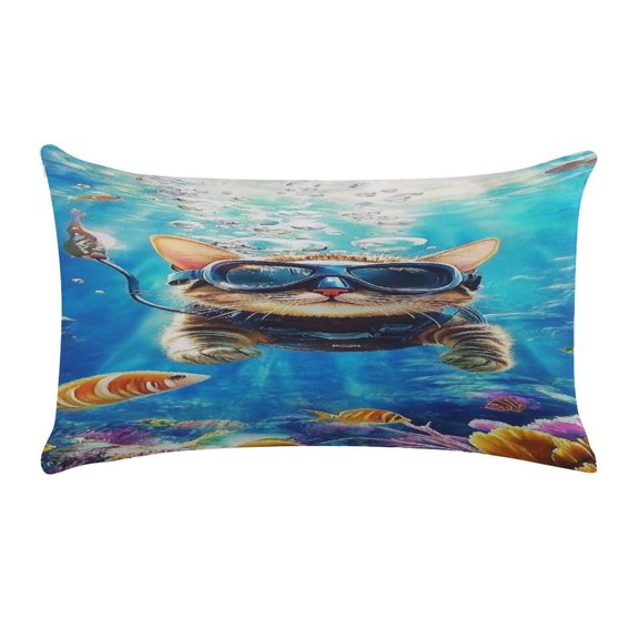 RKSupls 12x20 Inch Scuba Cat Underwater Ocean Ultra Soft Short Plush Lumbar Pillow Cover Decorative Rectangle Cushion Case for Sofa Bedroom Living Room