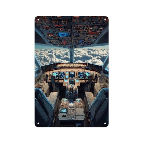 RKSupls 12x8 Inch Vertical Aluminum Plaque Sign, Airplane Cockpit Clouds Sky Rustproof UV Print Wall Decor with Pre-Drilled Holes for Home Farmhouse Garage Bar Decor