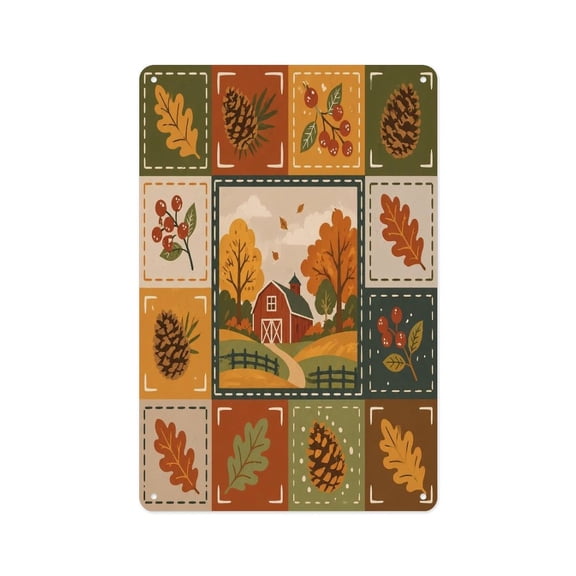 RKSupls 12x8 Inch Vertical Aluminum Plaque Sign, Autumn Farm Patchwork Pattern Rustproof UV Print Wall Decor with Pre-Drilled Holes for Home Farmhouse Garage Bar Decor