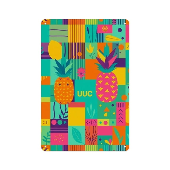 RKSupls 12x8 Inch Vertical Aluminum Plaque Sign, Pineapple Geometric Abstract Rustproof UV Print Wall Decor with Pre-Drilled Holes for Home Farmhouse Garage Bar Decor