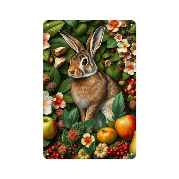 RKSupls 12x8 Inch Vertical Aluminum Plaque Sign, Rabbit Apple Flowers Garden Rustproof UV Print Wall Decor with Pre-Drilled Holes for Home Farmhouse Garage Bar Decor