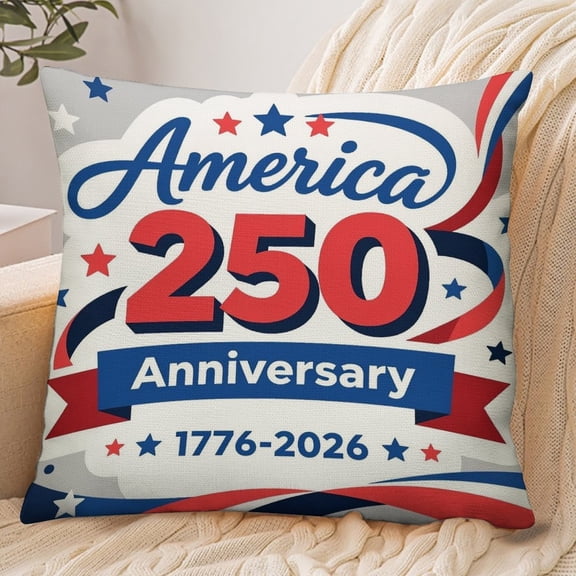 RKSupls 18x18 Inch Envelope Throw Pillow Cover, America 250th Anniversary Cloud Banner Ribbon Soft Polyester Modern Farmhouse Decorative Cushion Case for Home Bedroom Living Room
