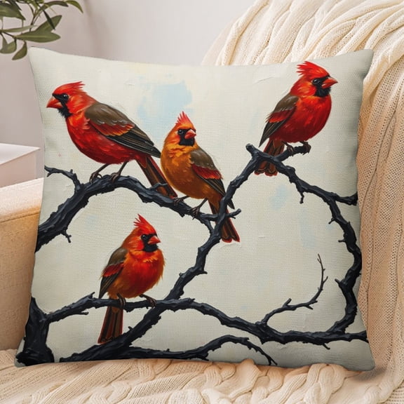 RKSupls 18x18 Inch Envelope Throw Pillow Cover, Cardinal Birds Branch Soft Polyester Modern Farmhouse Decorative Cushion Case for Home Bedroom Living Room