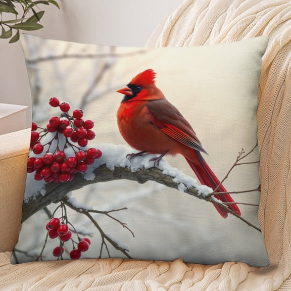 RKSupls 18x18 Inch Envelope Throw Pillow Cover, Cardinal Winter Berries Soft Polyester Modern Farmhouse Decorative Cushion Case for Home Bedroom Living Room