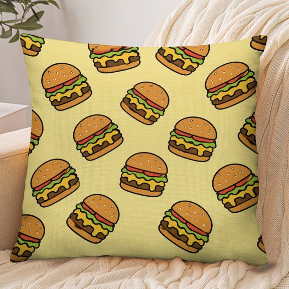 RKSupls 18x18 Inch Envelope Throw Pillow Cover, Cartoon Cheeseburger Seamless Pattern Soft Polyester Modern Farmhouse Decorative Cushion Case for Home Bedroom Living Room