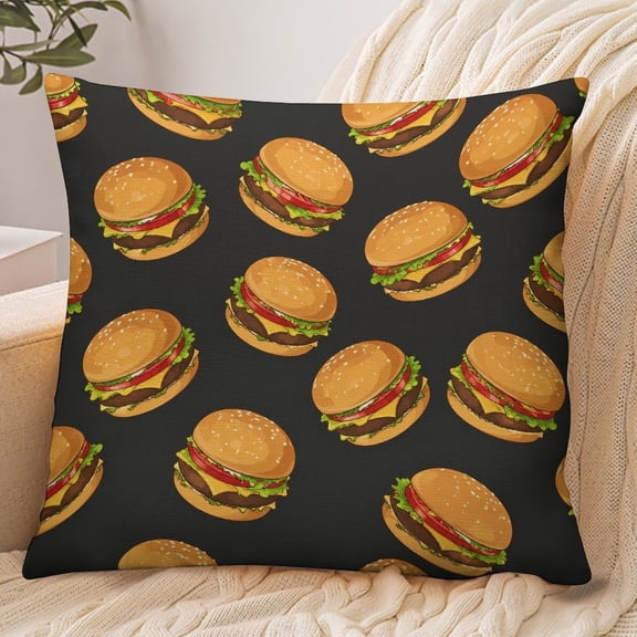 RKSupls 18x18 Inch Envelope Throw Pillow Cover, Cheeseburger Pattern Charcoal Soft Polyester Modern Farmhouse Decorative Cushion Case for Home Bedroom Living Room