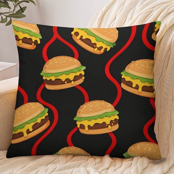 RKSupls 18x18 Inch Envelope Throw Pillow Cover, Cheeseburger Pattern Dark Soft Polyester Modern Farmhouse Decorative Cushion Case for Home Bedroom Living Room