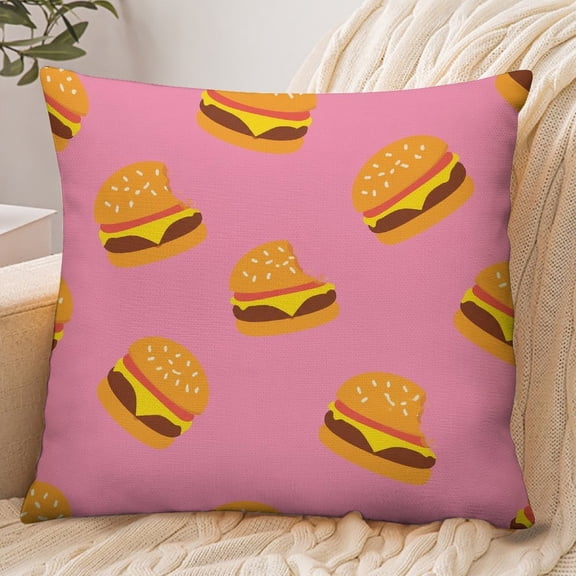RKSupls 18x18 Inch Envelope Throw Pillow Cover, Cheeseburger Pink Pattern Soft Polyester Modern Farmhouse Decorative Cushion Case for Home Bedroom Living Room