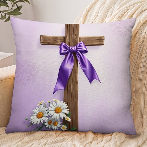 RKSupls 18x18 Inch Envelope Throw Pillow Cover, Cross Ribbon Daisy Flower Soft Polyester Modern Farmhouse Decorative Cushion Case for Home Bedroom Living Room