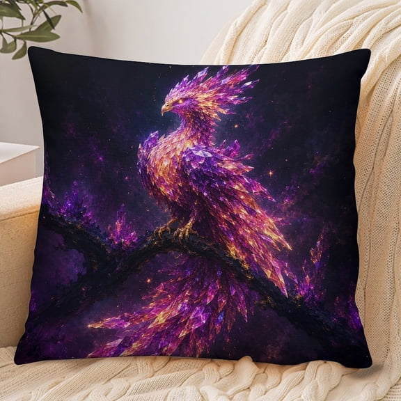 RKSupls 18x18 Inch Envelope Throw Pillow Cover, Crystal Phoenix Branch Night Soft Polyester Modern Farmhouse Decorative Cushion Case for Home Bedroom Living Room