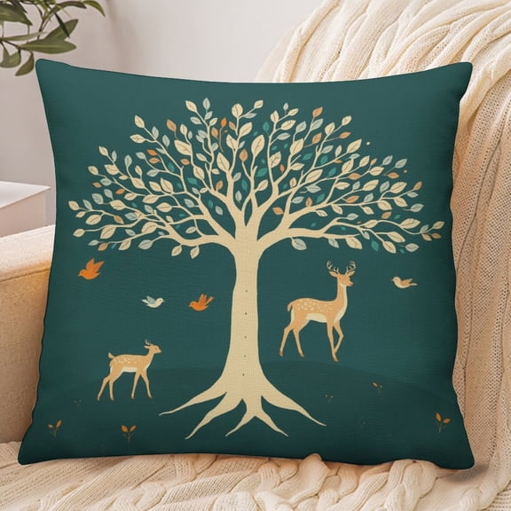 RKSupls 18x18 Inch Envelope Throw Pillow Cover, Deer Tree Forest Soft Polyester Modern Farmhouse Decorative Cushion Case for Home Bedroom Living Room