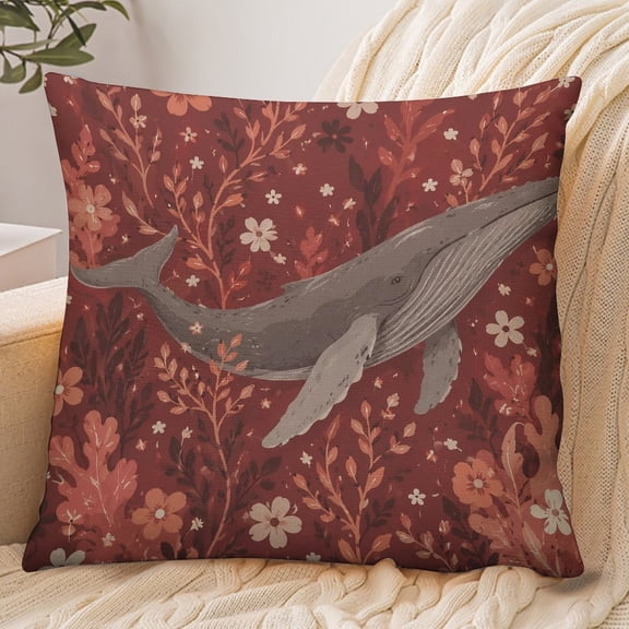 RKSupls 18x18 Inch Envelope Throw Pillow Cover, Gray Whale In Floral Garden Soft Polyester Modern Farmhouse Decorative Cushion Case for Home Bedroom Living Room