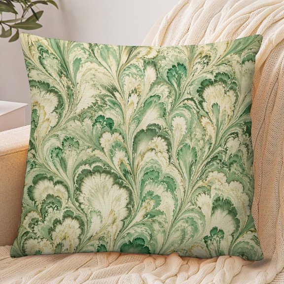 RKSupls 18x18 Inch Envelope Throw Pillow Cover, Green Cream Marble Flow Soft Polyester Modern Farmhouse Decorative Cushion Case for Home Bedroom Living Room