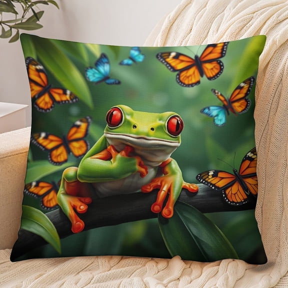 RKSupls 18x18 Inch Envelope Throw Pillow Cover, Green Frog Thinking Pose Soft Polyester Modern Farmhouse Decorative Cushion Case for Home Bedroom Living Room