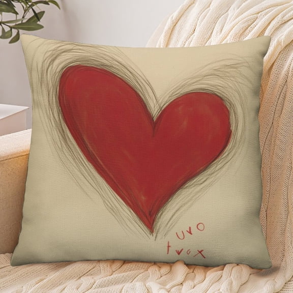 RKSupls 18x18 Inch Envelope Throw Pillow Cover, Hand Drawn Red Heart Soft Polyester Modern Farmhouse Decorative Cushion Case for Home Bedroom Living Room