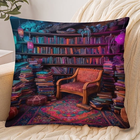 RKSupls 18x18 Inch Envelope Throw Pillow Cover, Magic Library Cave Interior Soft Polyester Modern Farmhouse Decorative Cushion Case for Home Bedroom Living Room