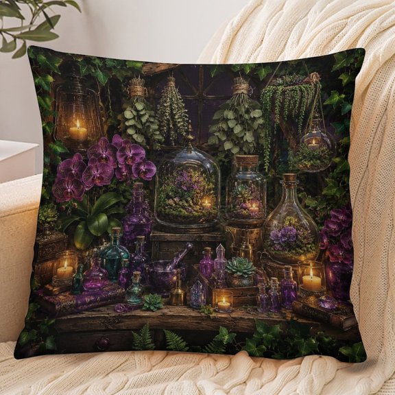 RKSupls 18x18 Inch Envelope Throw Pillow Cover, Magic Potions Orchids Candles Dark Soft Polyester Modern Farmhouse Decorative Cushion Case for Home Bedroom Living Room