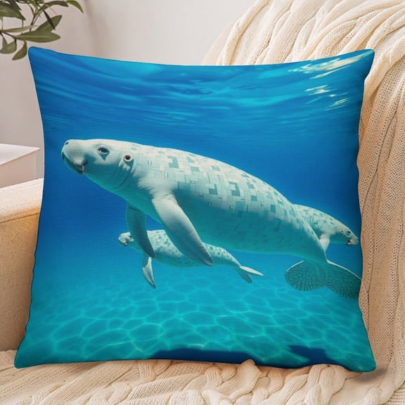RKSupls 18x18 Inch Envelope Throw Pillow Cover, Manatee Ocean Underwater Soft Polyester Modern Farmhouse Decorative Cushion Case for Home Bedroom Living Room