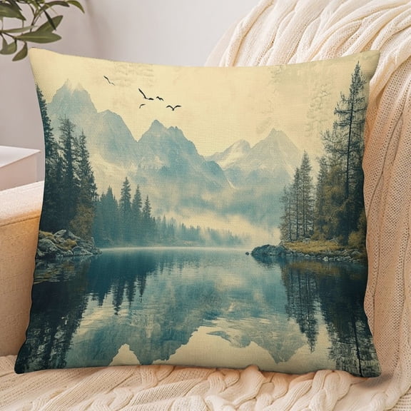 RKSupls 18x18 Inch Envelope Throw Pillow Cover, Mountain Lake Reflection Soft Polyester Modern Farmhouse Decorative Cushion Case for Home Bedroom Living Room