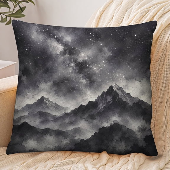 RKSupls 18x18 Inch Envelope Throw Pillow Cover, Mountain Range Under Starlight Soft Polyester Modern Farmhouse Decorative Cushion Case for Home Bedroom Living Room