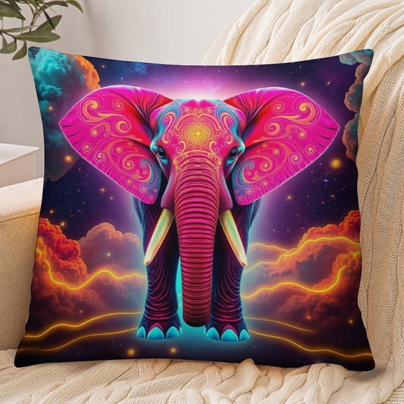 RKSupls 18x18 Inch Envelope Throw Pillow Cover, Neon Elephant Cosmic Soft Polyester Modern Farmhouse Decorative Cushion Case for Home Bedroom Living Room
