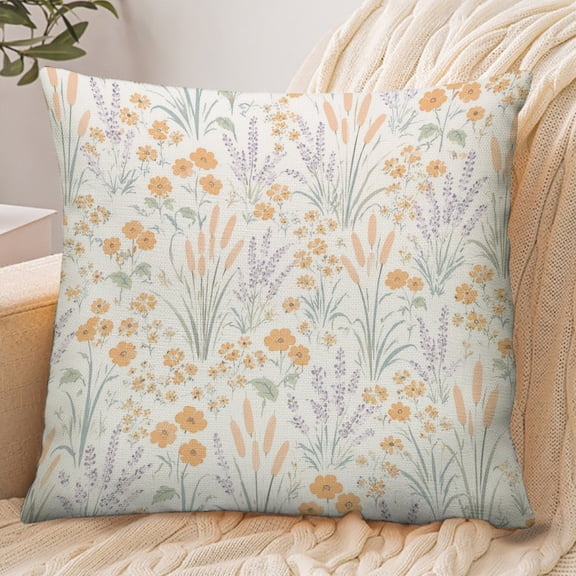 RKSupls 18x18 Inch Envelope Throw Pillow Cover, Orange Lavender Field Soft Polyester Modern Farmhouse Decorative Cushion Case for Home Bedroom Living Room