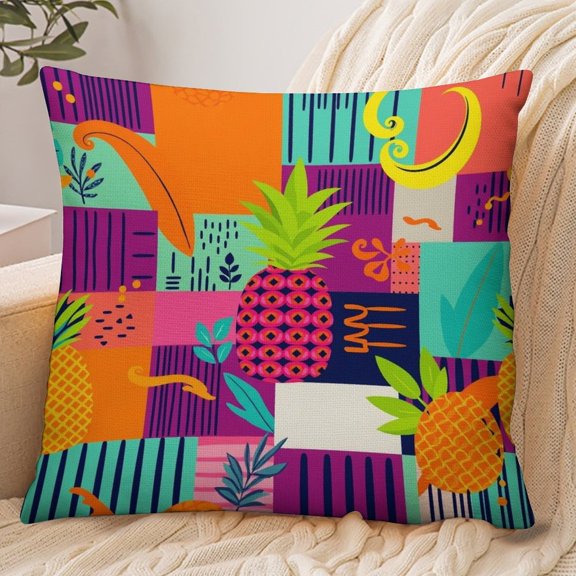 RKSupls 18x18 Inch Envelope Throw Pillow Cover, Pineapple Geometric Blocks Colorful Soft Polyester Modern Farmhouse Decorative Cushion Case for Home Bedroom Living Room