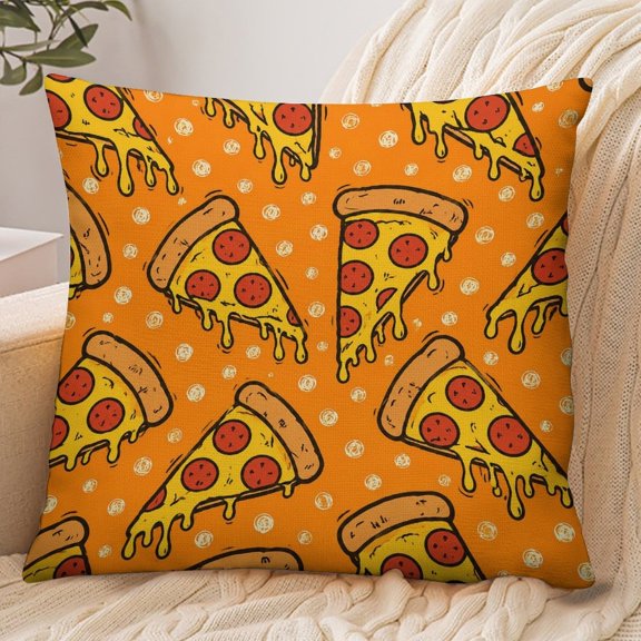 RKSupls 18x18 Inch Envelope Throw Pillow Cover, Pizza Slice Pattern Orange Background Cartoon Soft Polyester Modern Farmhouse Decorative Cushion Case for Home Bedroom Living Room