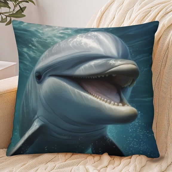 RKSupls 18x18 Inch Envelope Throw Pillow Cover, Smiling Dolphin Underwater Soft Polyester Modern Farmhouse Decorative Cushion Case for Home Bedroom Living Room