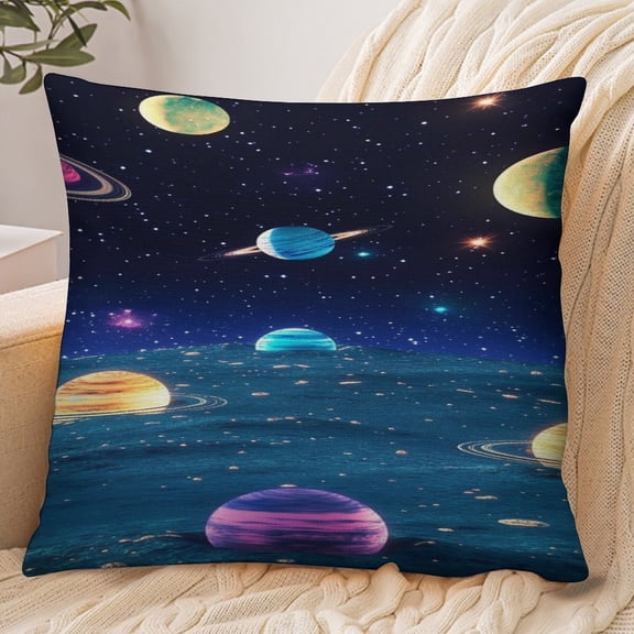 RKSupls 18x18 Inch Envelope Throw Pillow Cover, Space Planet Ocean Reflection Soft Polyester Modern Farmhouse Decorative Cushion Case for Home Bedroom Living Room