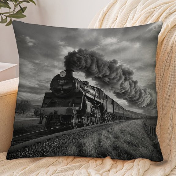 RKSupls 18x18 Inch Envelope Throw Pillow Cover, Steam Train Across Countryside Soft Polyester Modern Farmhouse Decorative Cushion Case for Home Bedroom Living Room