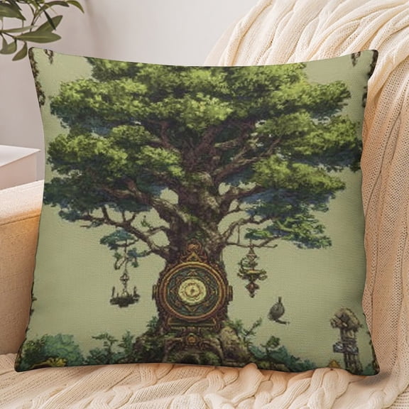 RKSupls 18x18 Inch Envelope Throw Pillow Cover, Steampunk Tree Clock Soft Polyester Modern Farmhouse Decorative Cushion Case for Home Bedroom Living Room