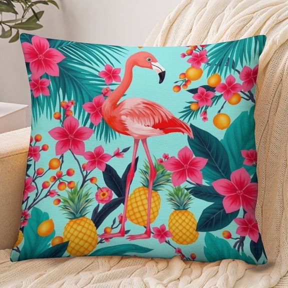 RKSupls 18x18 Inch Envelope Throw Pillow Cover, Tropical Flamingo Pineapple Soft Polyester Modern Farmhouse Decorative Cushion Case for Home Bedroom Living Room