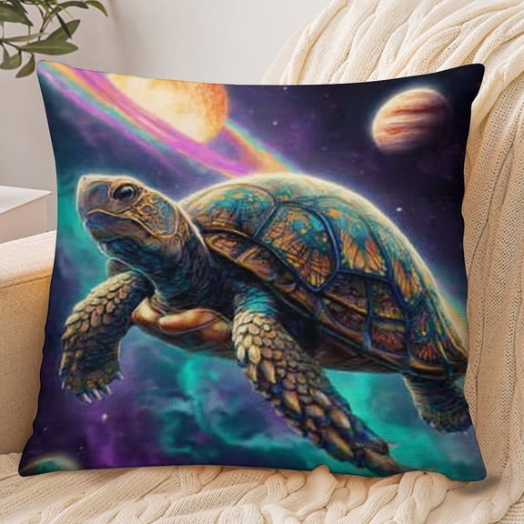 RKSupls 18x18 Inch Envelope Throw Pillow Cover, Turtle Space Planets Fantasy Soft Polyester Modern Farmhouse Decorative Cushion Case for Home Bedroom Living Room