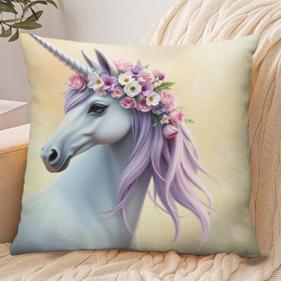 RKSupls 18x18 Inch Envelope Throw Pillow Cover, Unicorn Flower Crown Dreamy Soft Polyester Modern Farmhouse Decorative Cushion Case for Home Bedroom Living Room